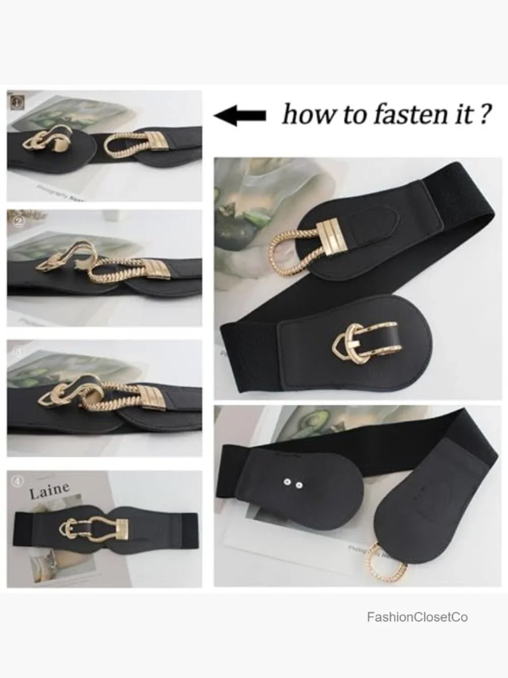 Vintage Stretch Elastic Belt with Copper Buckle Wide Waist for Dress Coats
